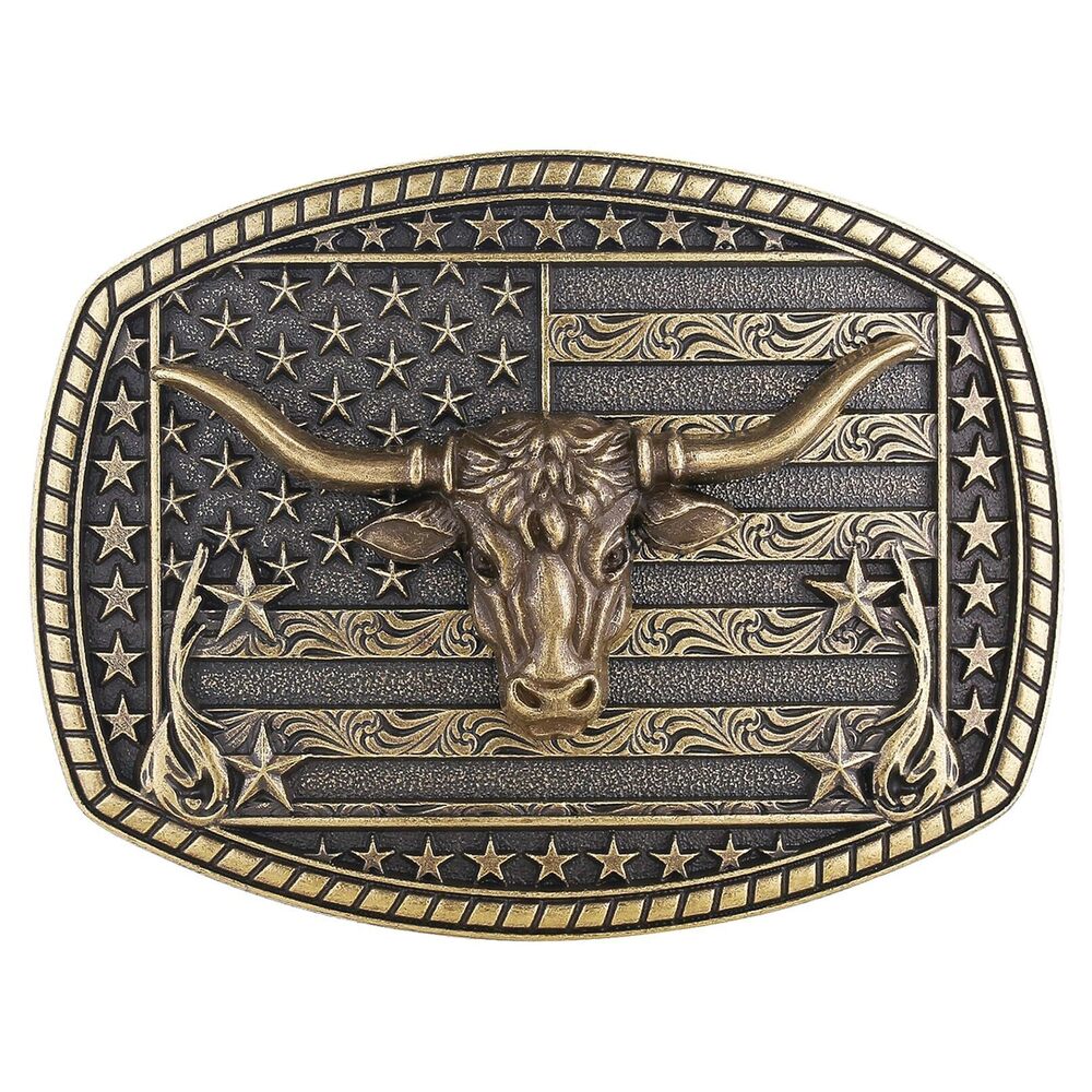 8487 Western Belt Buckle American Flag Longhorn Belt Buckle Cowboy Outfits